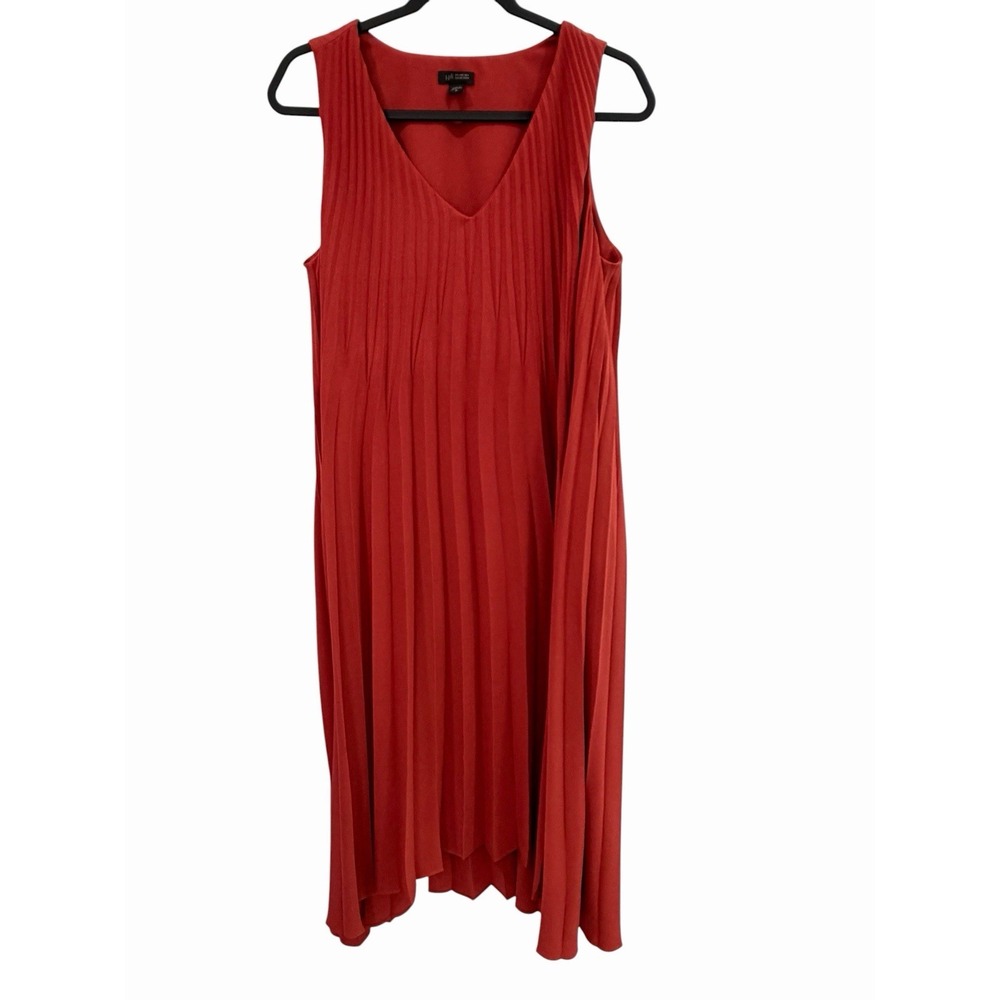 J Jill Wearever Pleated Sleeveless Midi Dress Medium V Neck Minimalist - Picture 4 of 12
